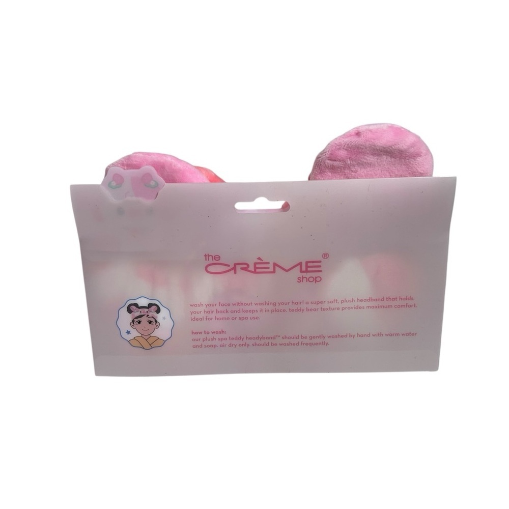 The Crème Shop 3D Teddy Headband Plushie Spa Headband Pink Strawberry Cow - Picture 3 of 5